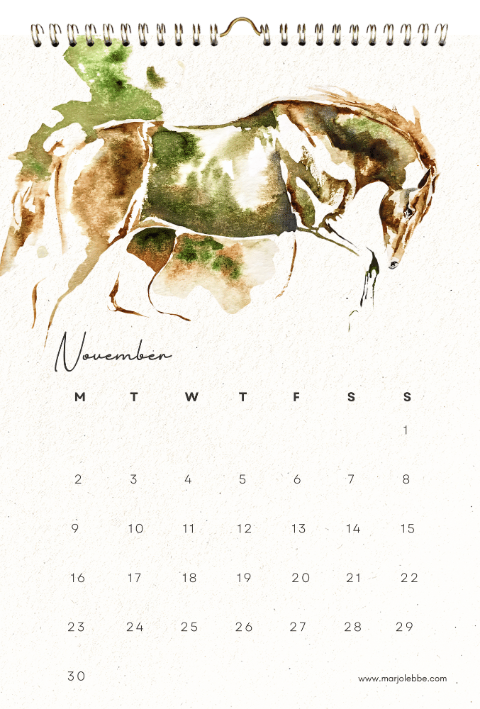 Calendar 2026, het blad van november