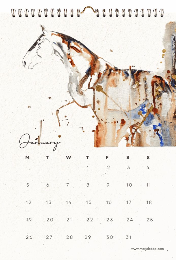 Calendar 2026, het blad van januari