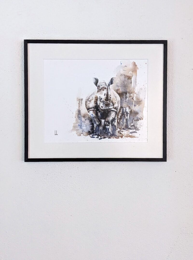 Rhino painting mockup on a white wall